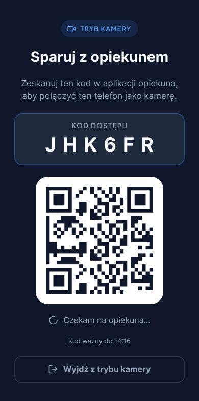 Ekran seniora z kodem QR do sparowania