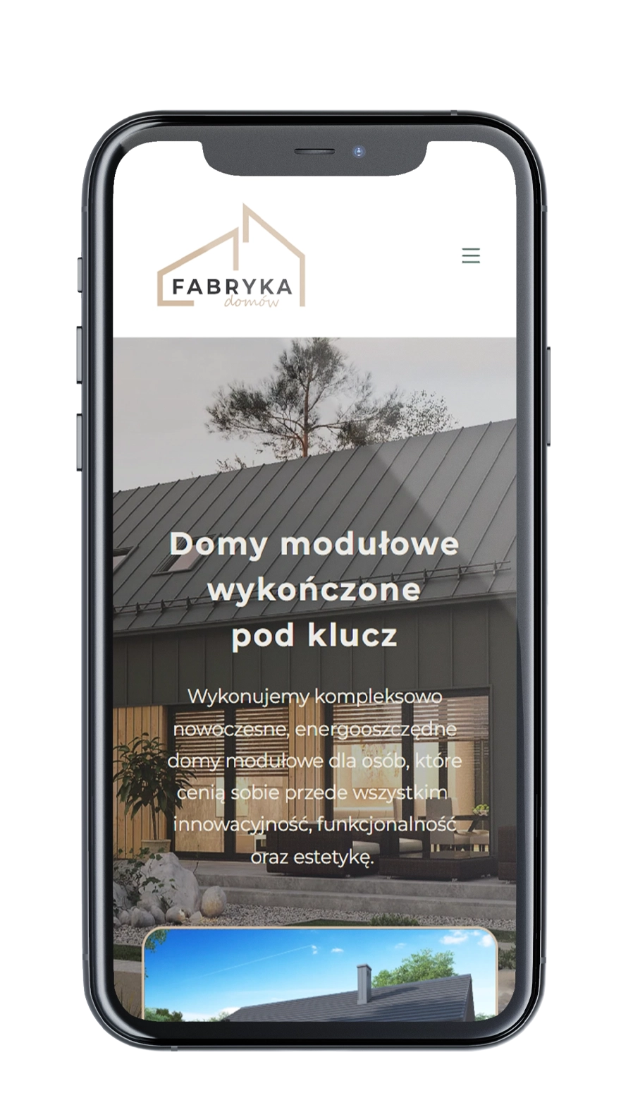 Polska Fabryka Domów — realny widok strony głównej na telefonie