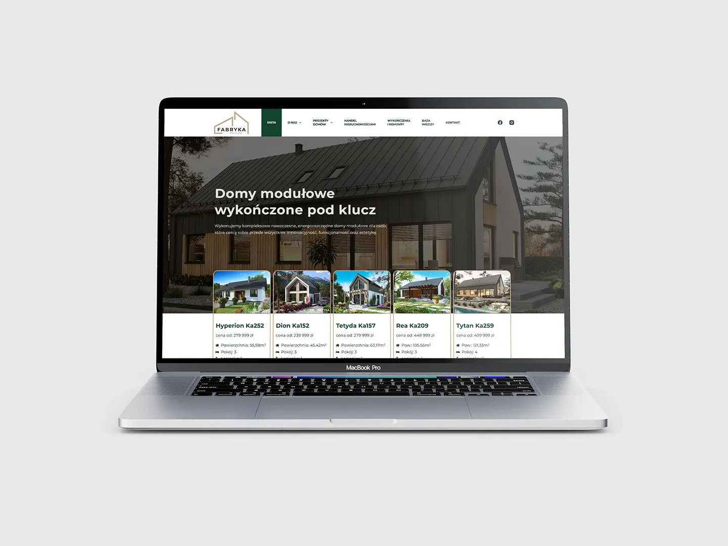 Strona główna Polska Fabryka Domów — hero i katalog modeli, widok desktop