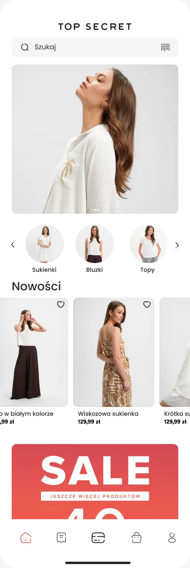 Strona główna — baner SALE i kategorie dostępne dopiero po przewinięciu w dół